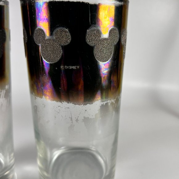 Walt Disney World Mickey Mouse Logo Silver Fade Chrome Drinking Glass Lot of 2 - Picture 8 of 16